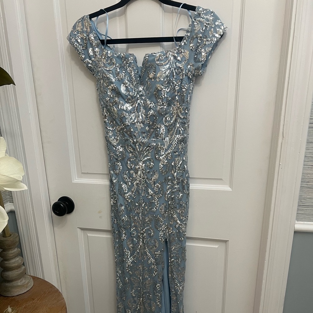 Blue and silver prom dress